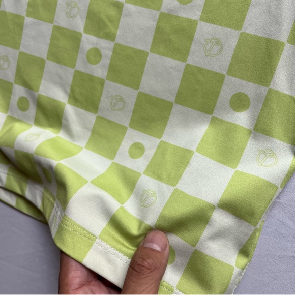 THEOPEN PRODUCT green check dot print boxy cropped crew neck tshirt - Picture 3 of 5